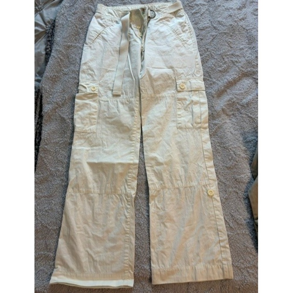 Vintage Y2K Women's Ralph Lauren Polo Jeans Off White Utility Cargo Pants Size 2